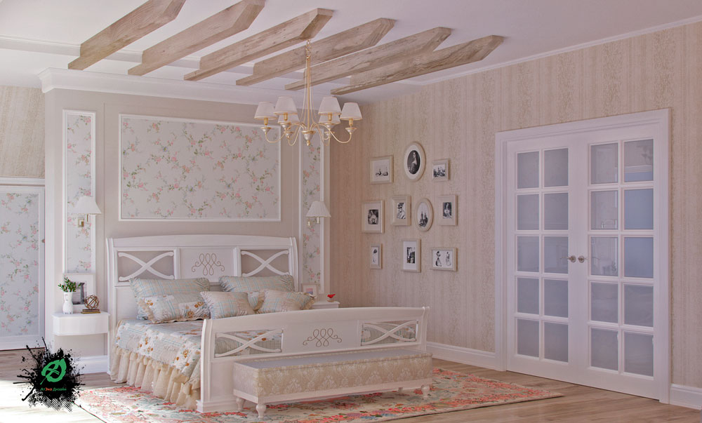 Дизайн спальни в стиле Шале светлые тона