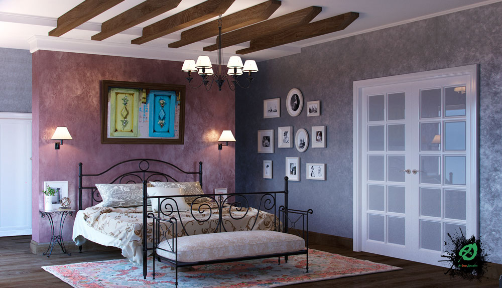 Дизайн спальни в стиле Шале тёмные тона