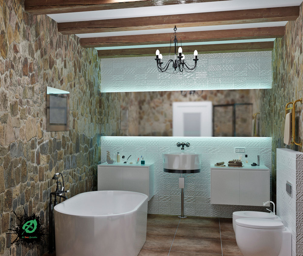 Дизайн ванной комнаты в стиле Шале общий вид