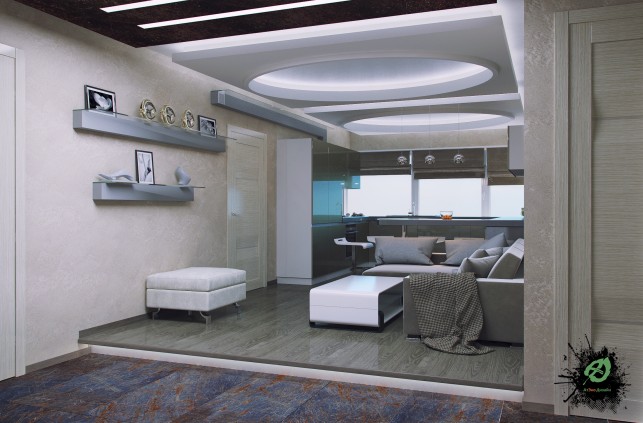 Фото дизайна гостиной в серых тонах 3-х комнатная квартира на Таганке