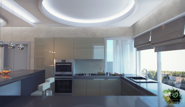 Фото дизайна кухни в серых тонах 3-х комнатная квартира на Таганке