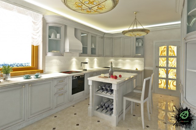 Дизайн кухни дома в классическом стиле
