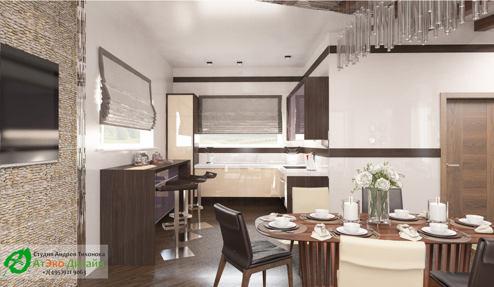 Дизайн кухни дома 260м2 в современном стиле