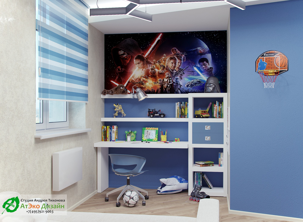 Фото дизайна детской комнаты с вставками star wars в стиле минимализм