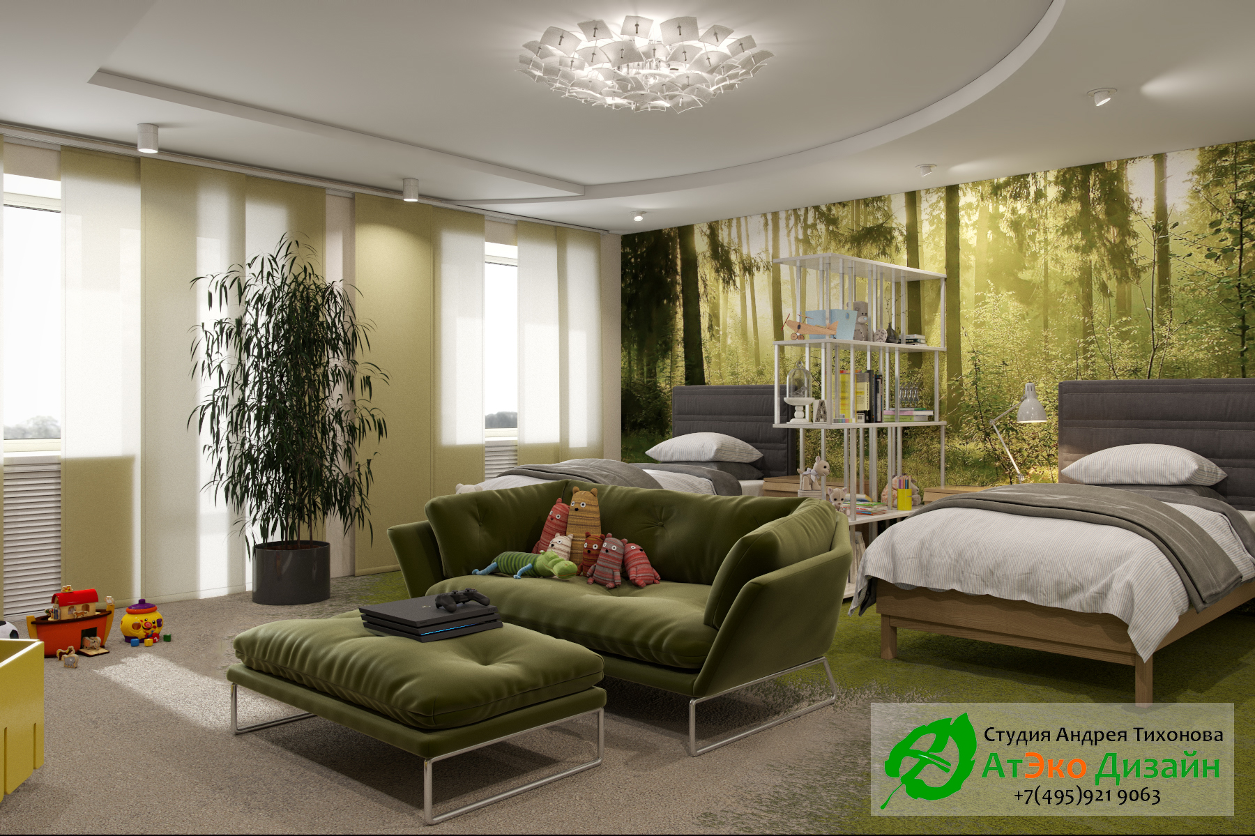Фото дизайна спальной комнаты и зоны отдыха для детей в апартаментах